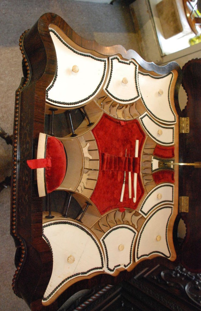 Rare Antique Victorian Games And Sewing Table 3