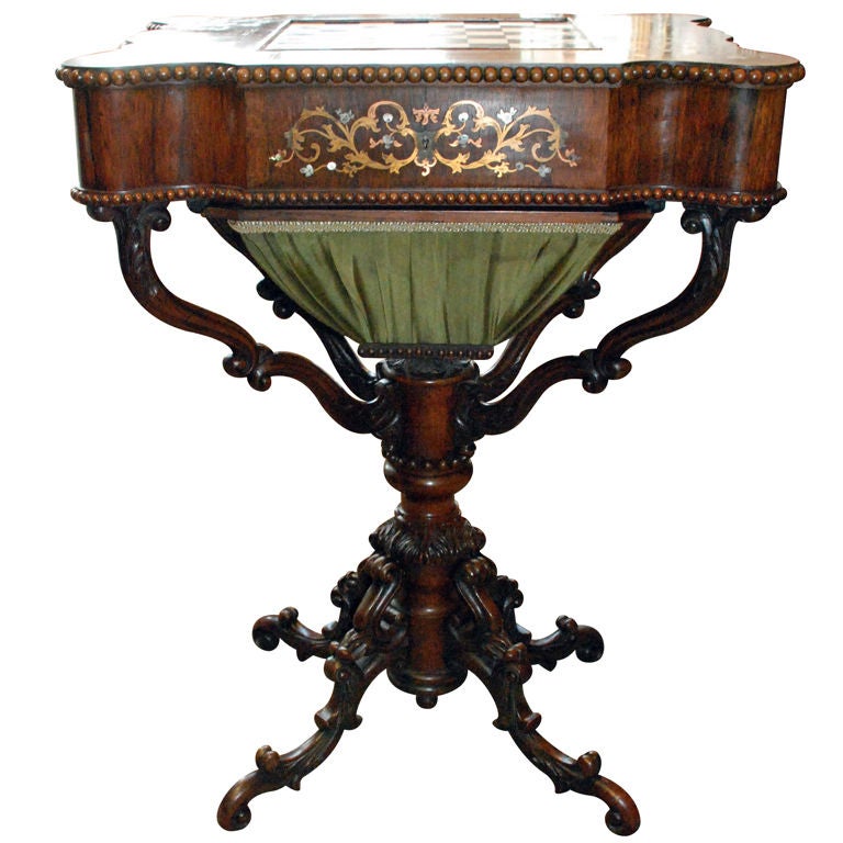 Rare Antique Victorian Games And Sewing Table