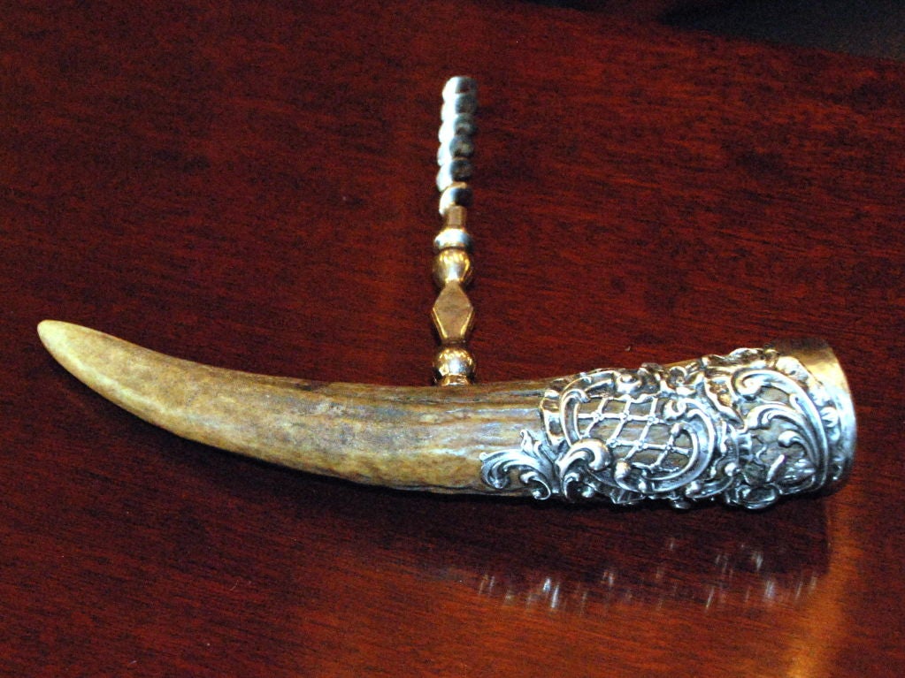 Antique Antler CorkScrew With Sterling SIlver Mounts 4