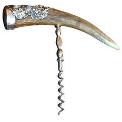 Antique Antler CorkScrew With Sterling SIlver Mounts