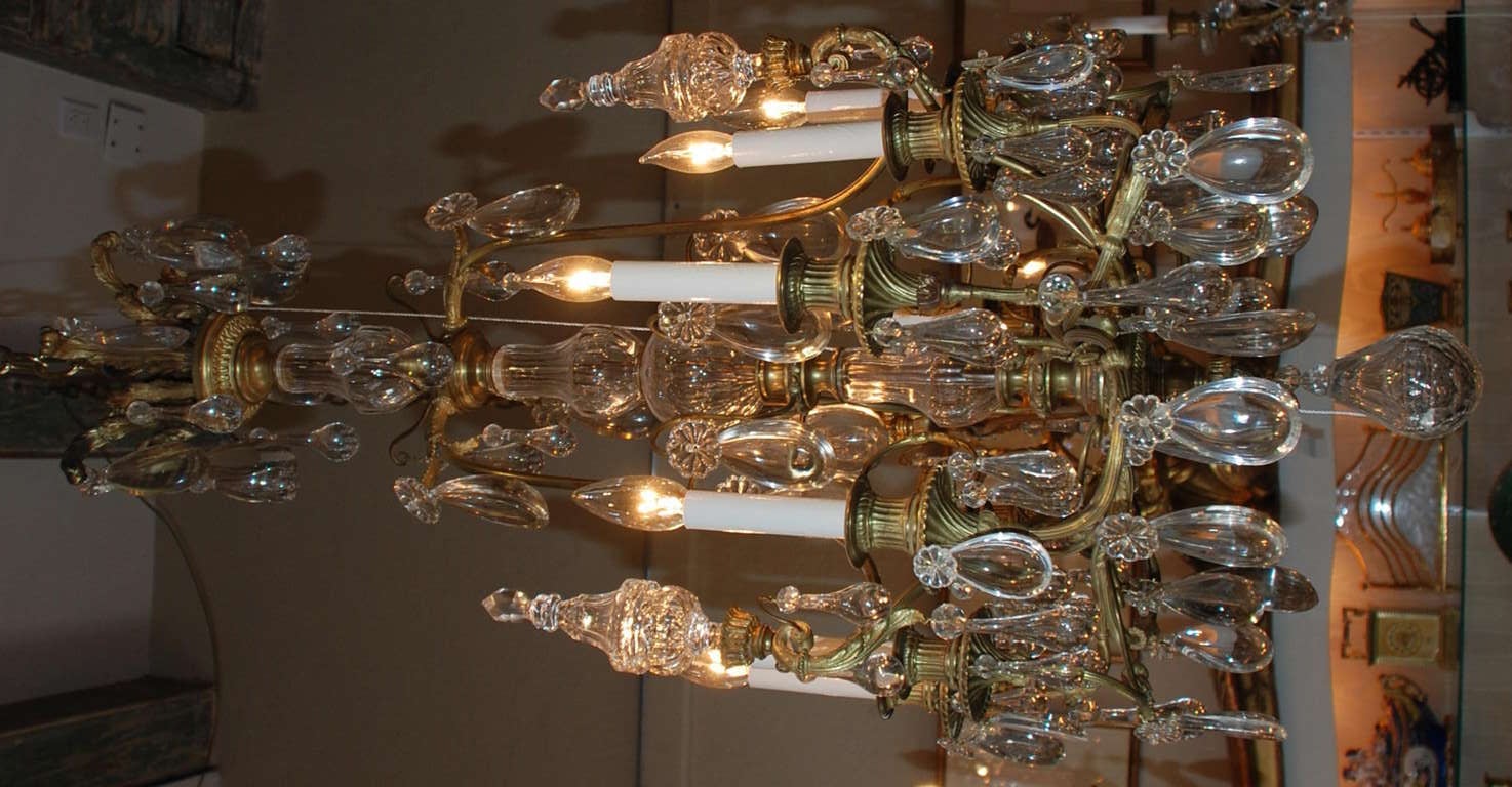 Antique French Baccarat Crystal and Bronze Chandelier, c.1860