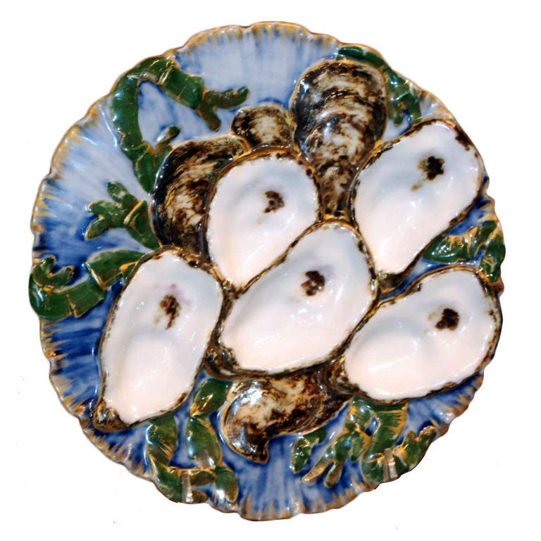 Antique French Hand Painted Porcelain Oyster Plate. From President Rutherford B. Hayes with Presidential Seal. Made by Haviland & Company after the designs of Theo R. David. Design Patented August 10th 1880.