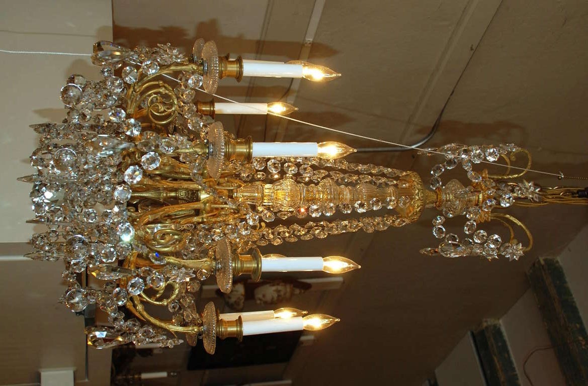 Antique French Bronze and Crystal Chandelier