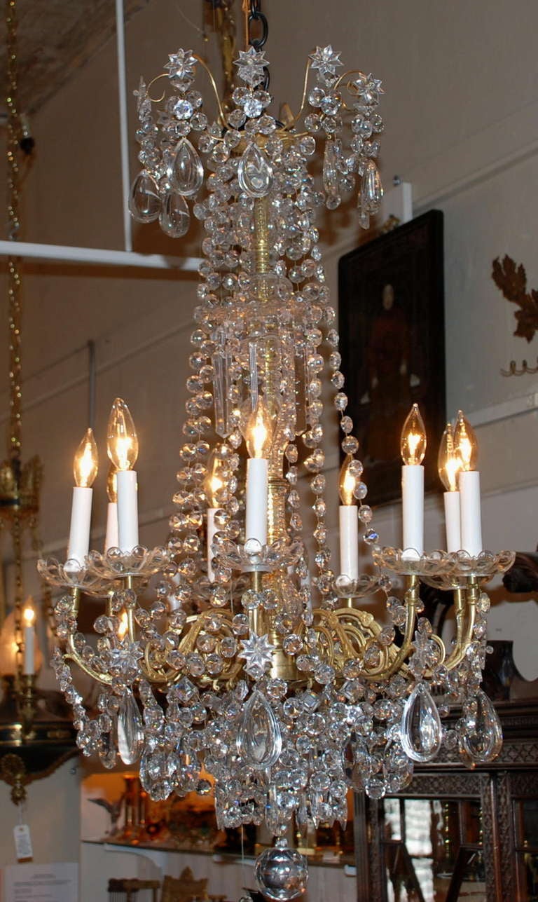 Antique French Bronze and Baccarat Crystal Chandelier