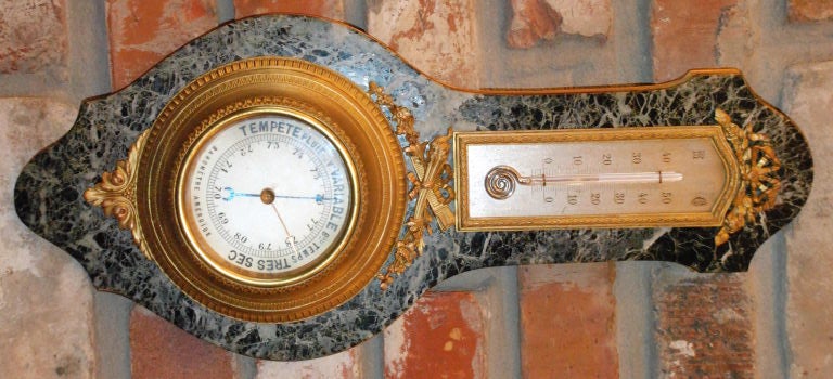 Antique French Aneroid Marble and Bronze Barometer