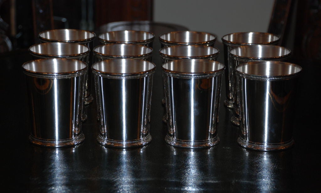 Set of 12 Heavy sterling Silver Mint julep cup with beaded design