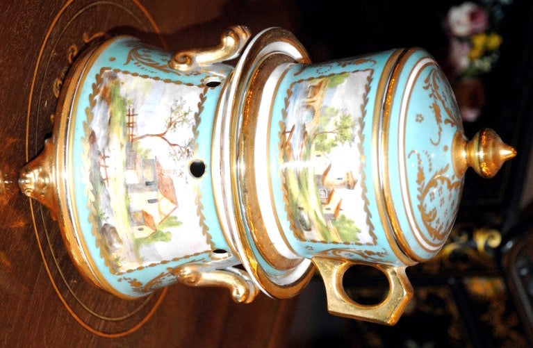 Antique French Hand painted porcelain Veilleuse 