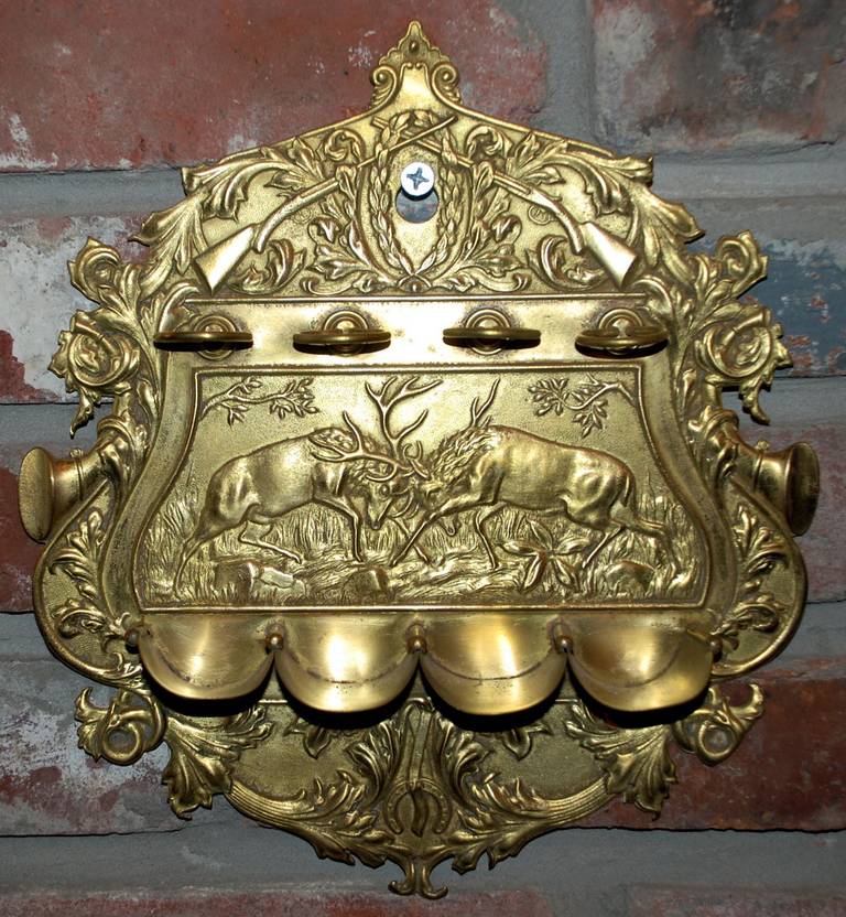 Antique English Victorian brass pipe rack.