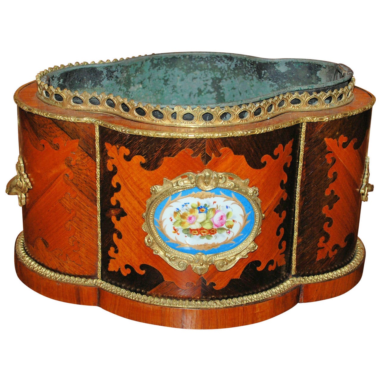 Antique Jardiniere Made of Inlaid Exotic Wood For Sale at 1stdibs