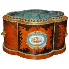 Antique Jardiniere Made of Inlaid Exotic Wood