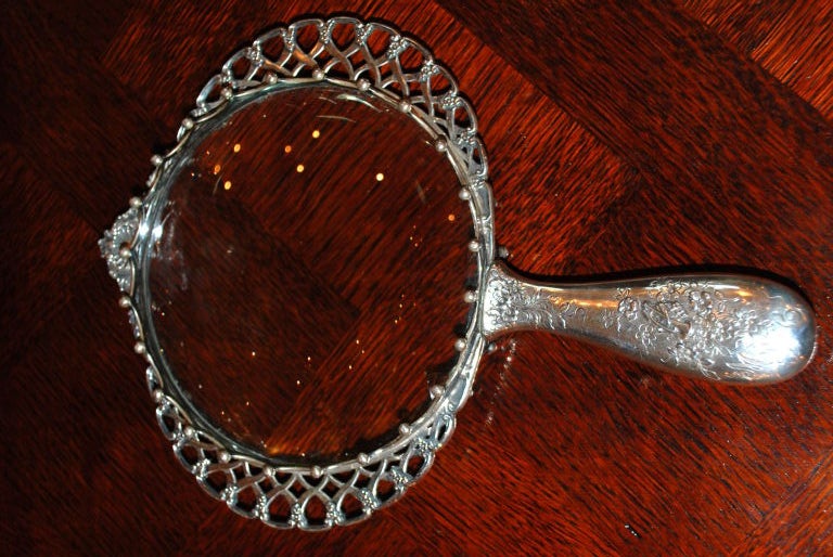 Antique Sterling Silver Tiffany Desk Magnifier Signed on base of Handle With Tiffany E-Mark 1865-1903