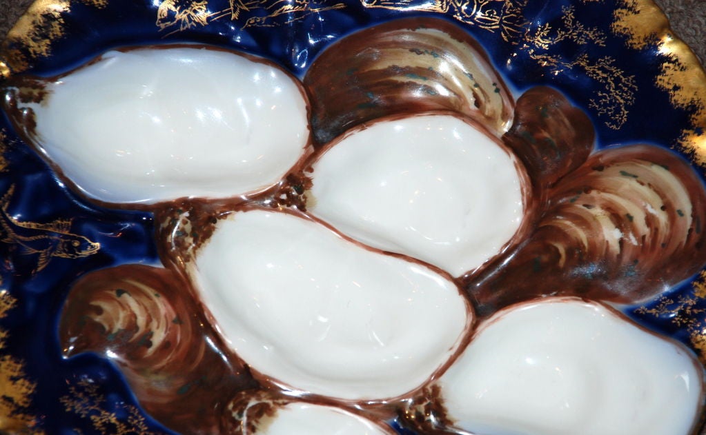 Porcelain Antique Cobalt BlueTurkey Pattern Oyster Plate
