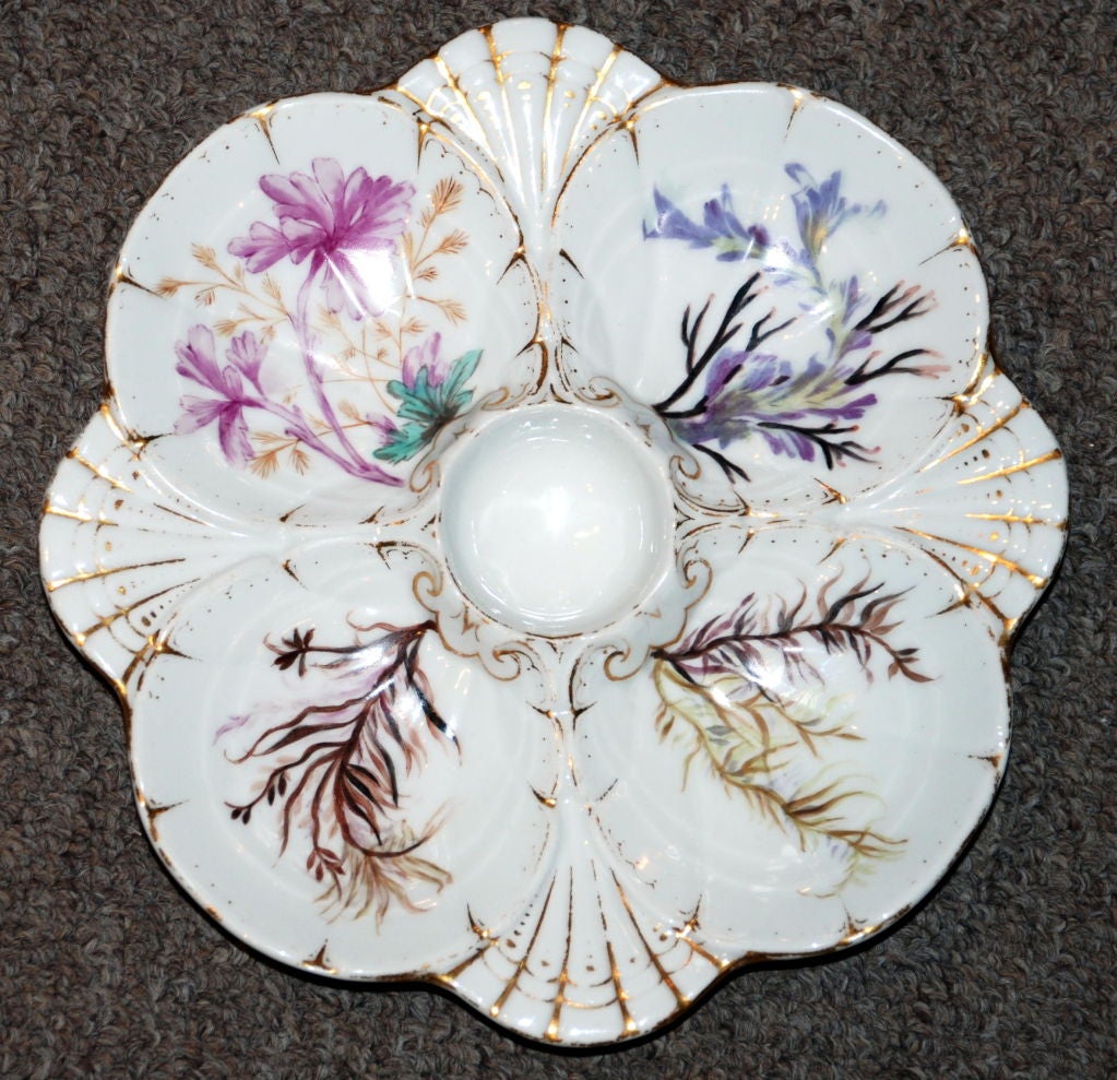 Antique Hand Painted Oyster Plate