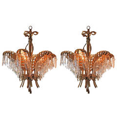 Pair of Antique Art Nouveau Palm Chandeliers