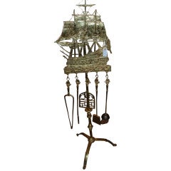 Antique Brass Nautical Fire tool set