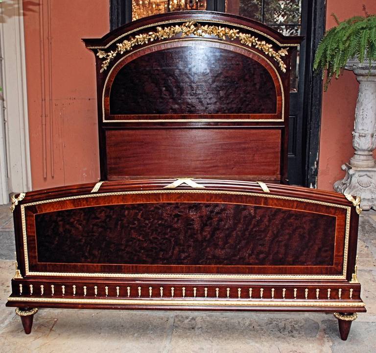 Antique French Plum Pudding Mahogany and Ormolu Bed
~Bed accommodates a double size mattress.~