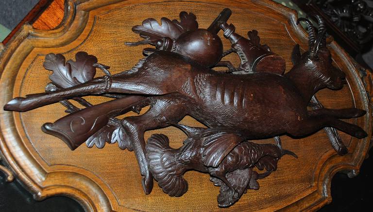 Pair of Antique French Carved Walnut Nature Morte Carvings