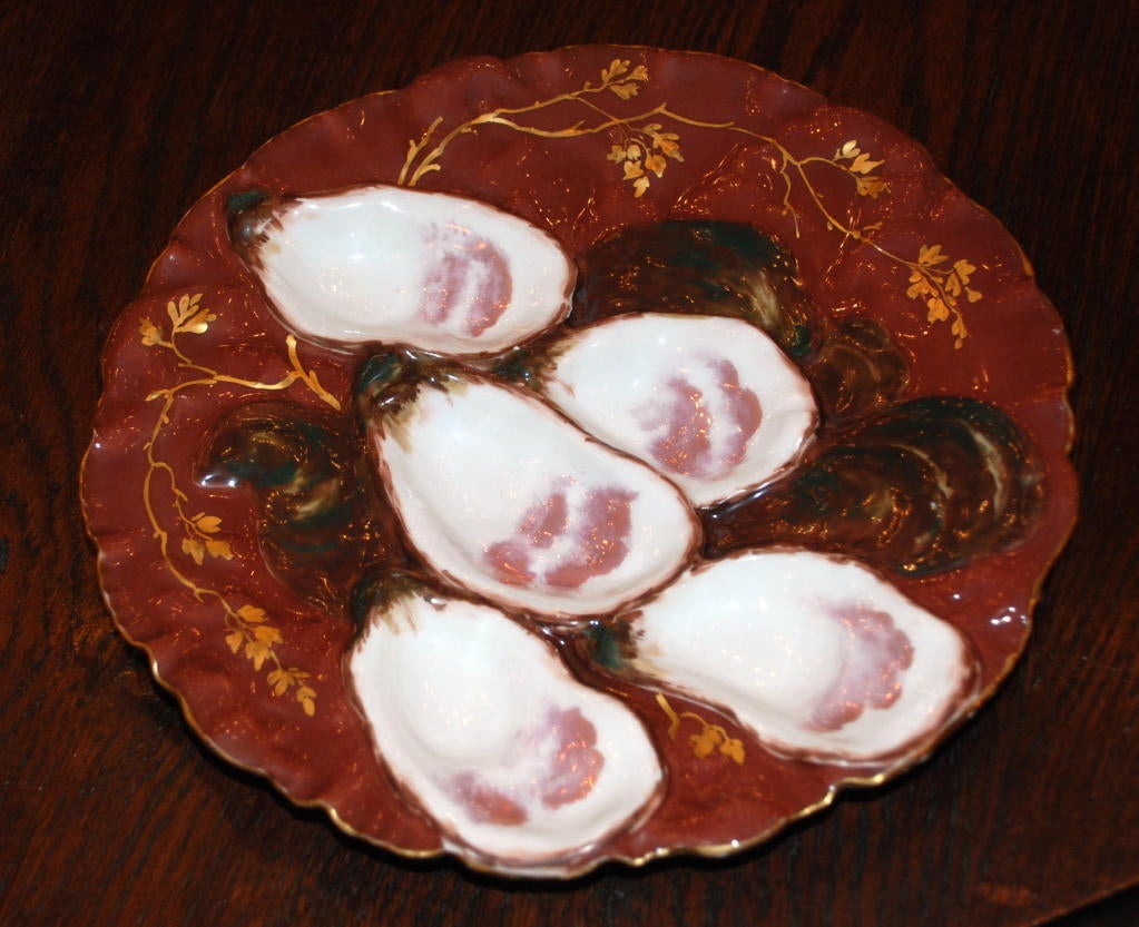 Antique Turkey Pattern Hand Painted Haviland Oyster Plate.