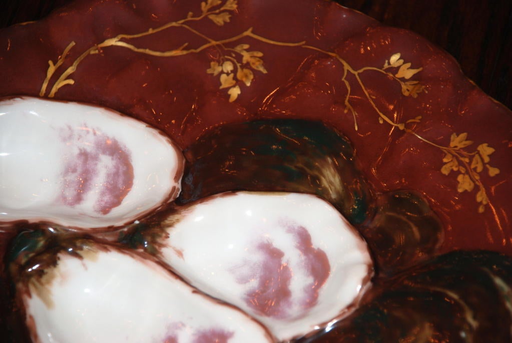 Hand-Painted Antique Turkey Pattern Oyster Plate