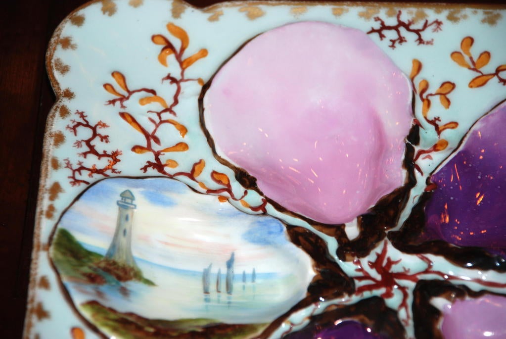 Hand-Painted Antique French Oyster Plate