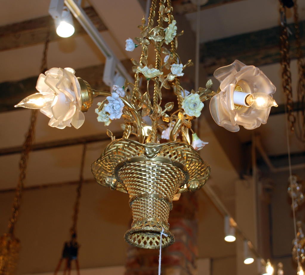 Antique French Dresden Flower Chandelier