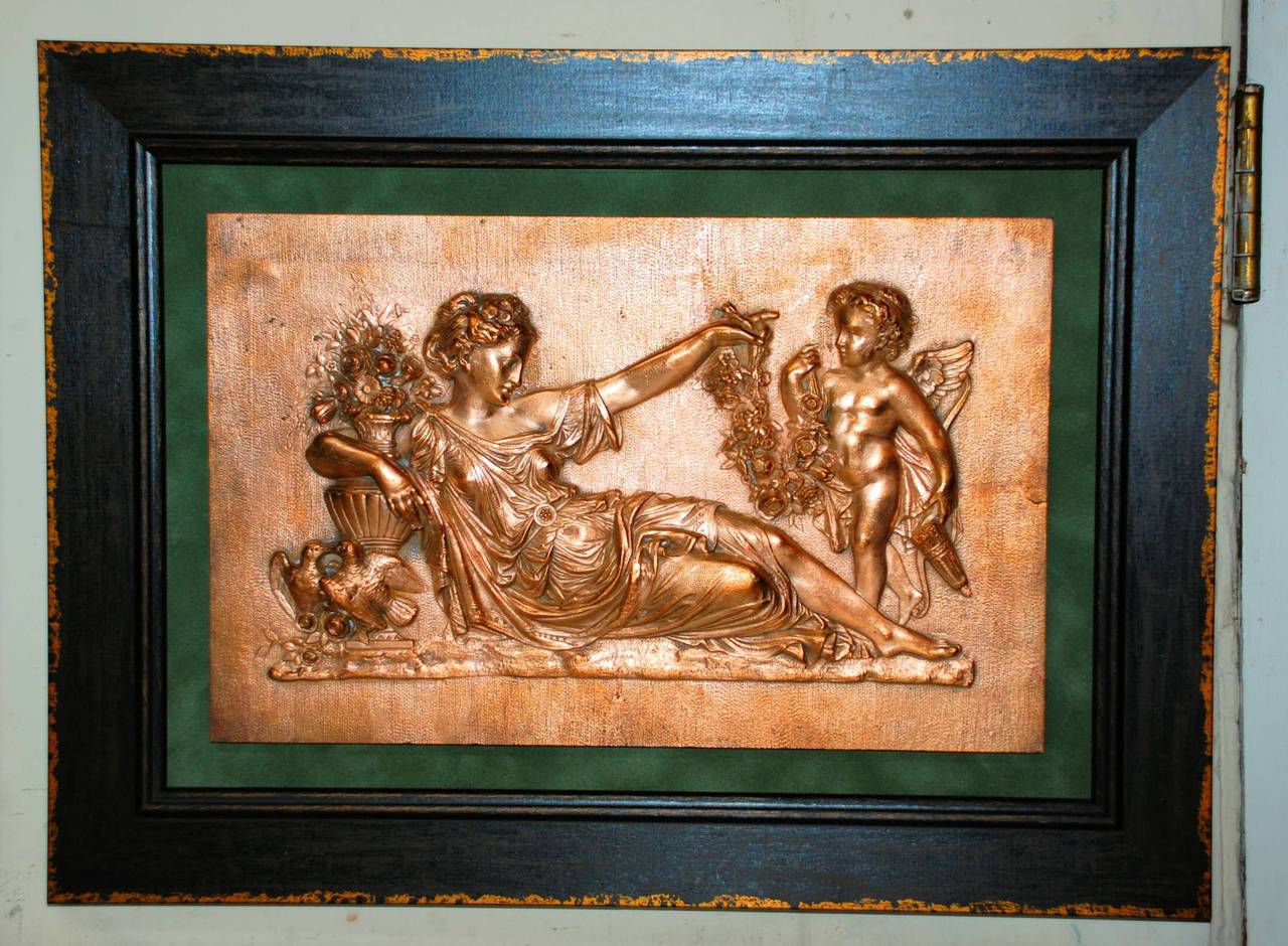 Antique French Bronze Neo-Classic Scenery Carving in New Frame