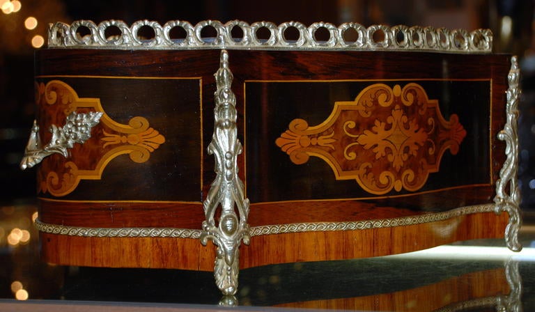 Mahogany and Satinwood Jardinere with Bronze Ornaments, French c.1870