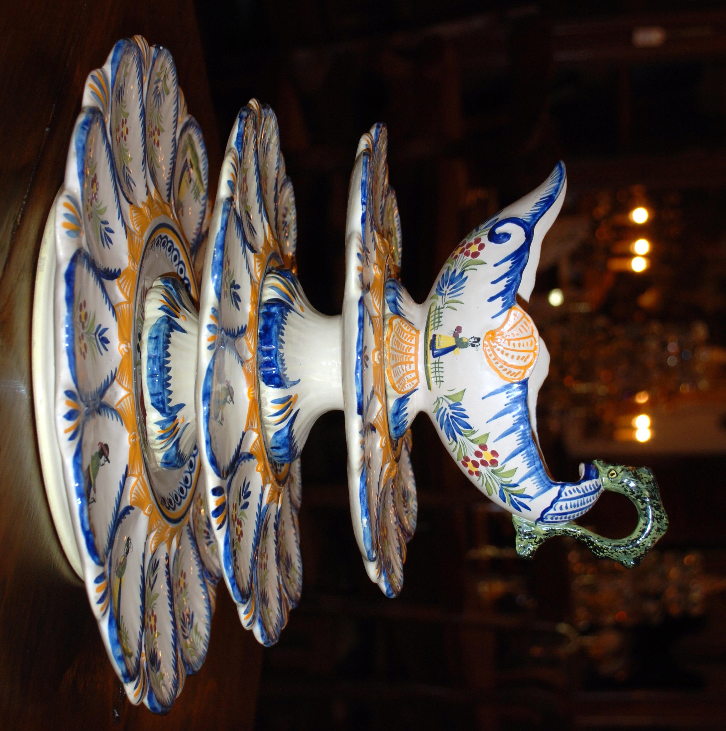 Quimper, Three Tier Oyster Server with Sauce Boat