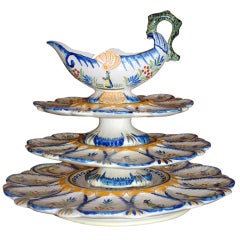 Quimper, Three Tier Oyster Server with Sauce Boat