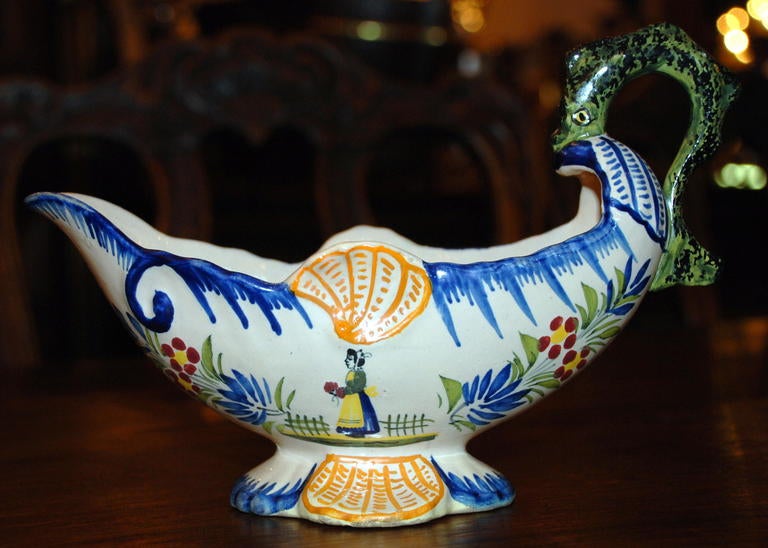 Quimper Faience, Three Tier, Decorative, Oyster Server with Sauce Boat, c.1950's, each piece marked