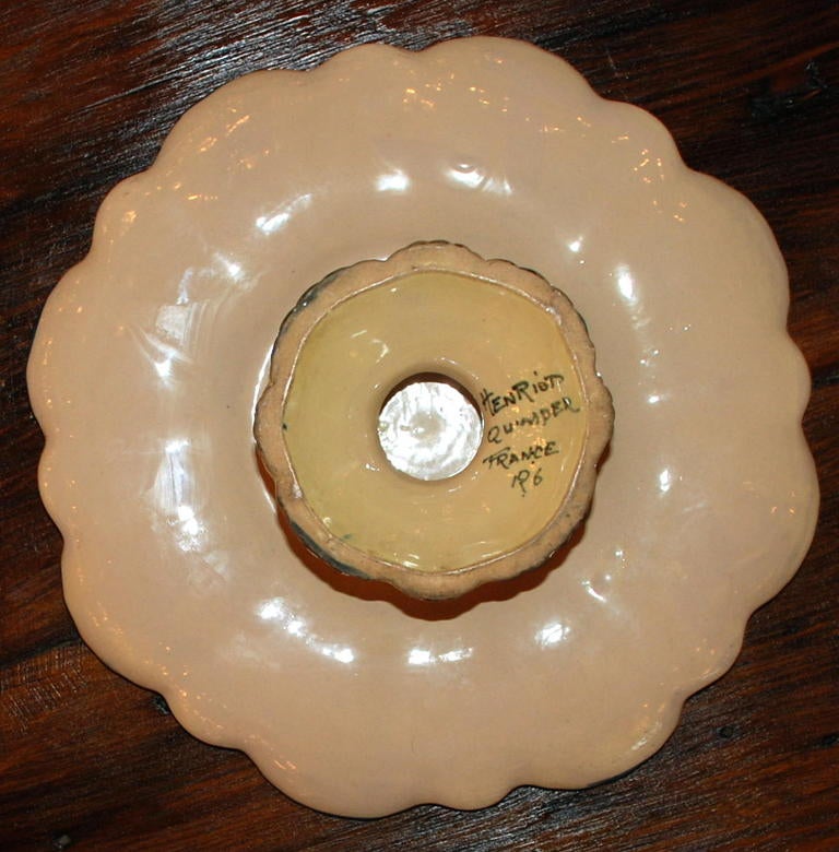 Mid-20th Century Quimper, Three Tier Oyster Server with Sauce Boat