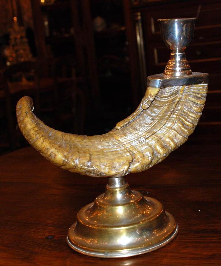 19th Century Pair of Silver plated Ram Horn Candlesticks