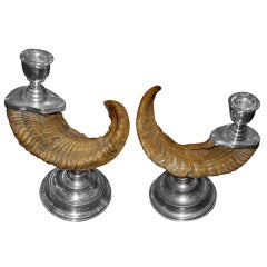 Pair of Silver plated Ram Horn Candlesticks