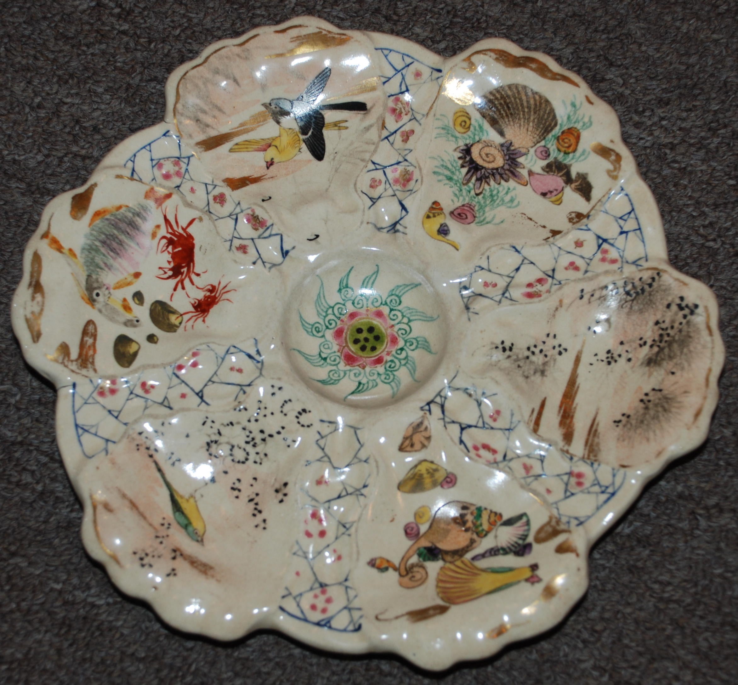 Antique, Japanese Satsuma Oyster plate