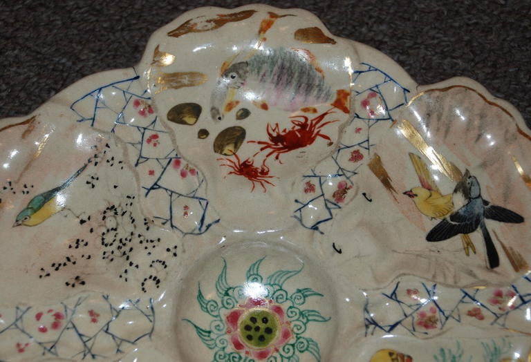 Antique, Japanese Satsuma Oyster plate In Excellent Condition In New Orleans, LA