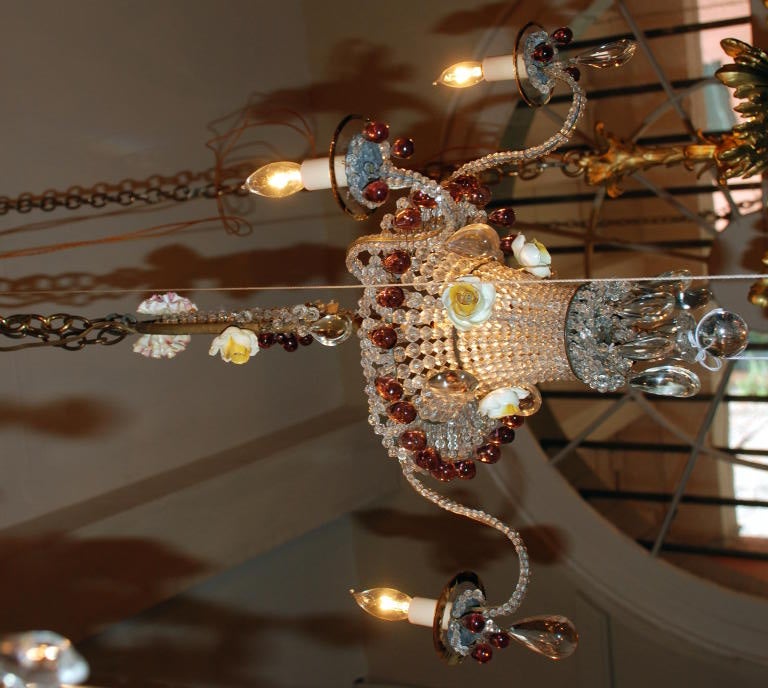 Antique French delicately beaded basket chandelier 