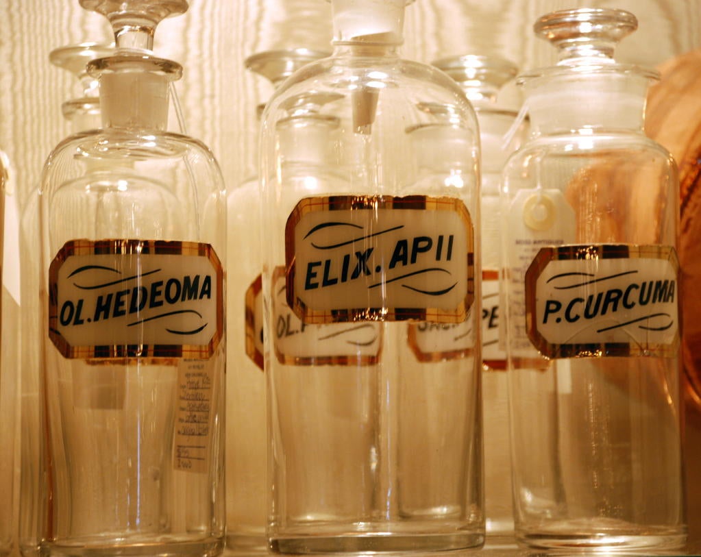 Antique 19th century Apothecary bottles with original labels. These are each sold separately.