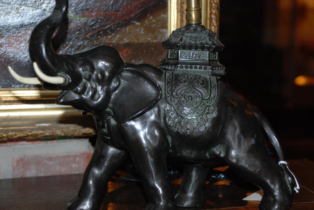 Antique Bronze Elephant lamp with Ivory tusks.