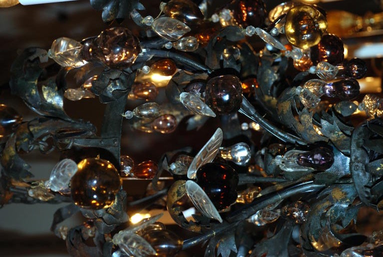 Antique Italian wrought iron tole chandelier.