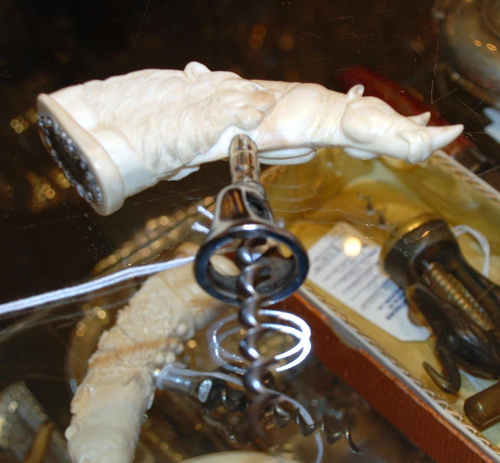 Antique carved Boars tusk corkscrew.