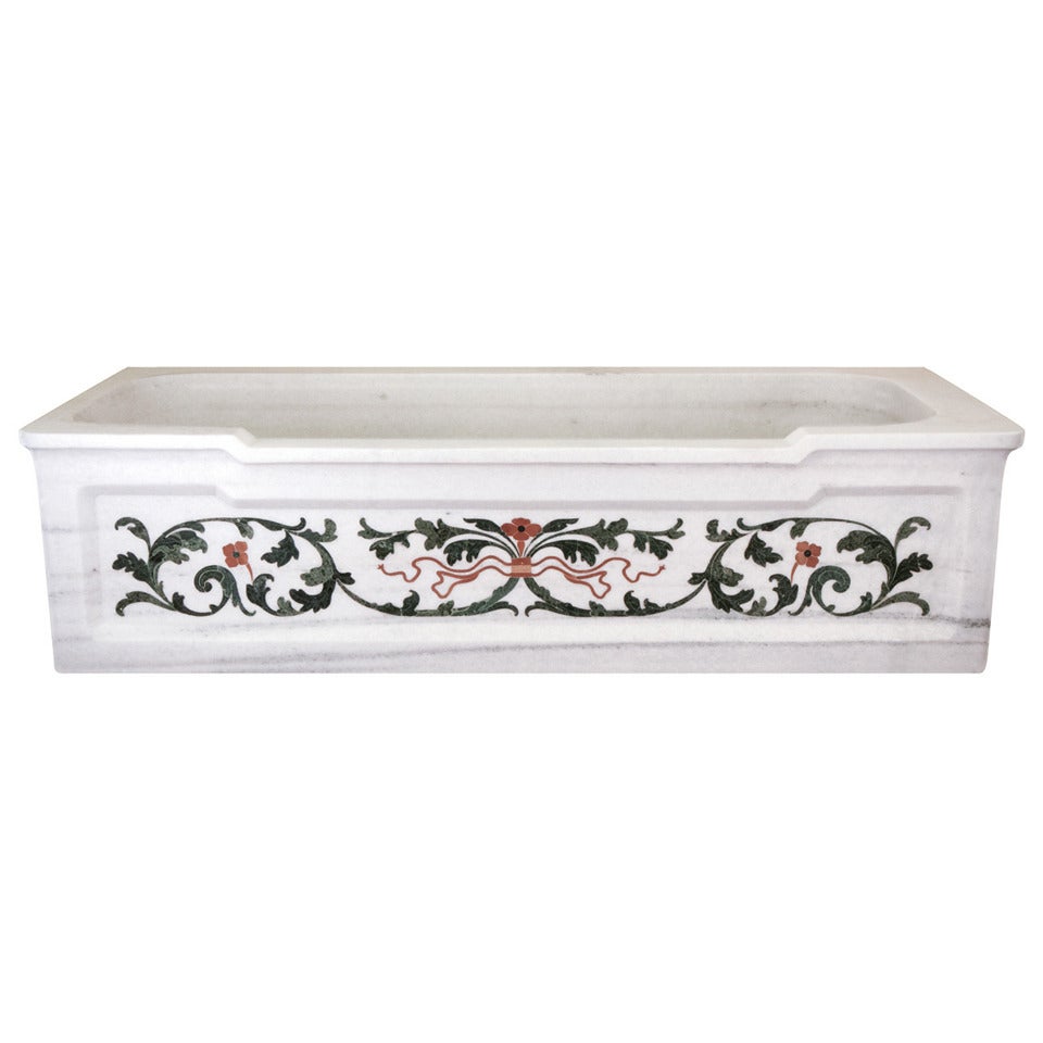 Vintage Carved Italian White Marble Tub For Sale