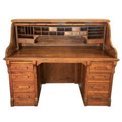 Antique Oak Roll Top Desk on Wheels