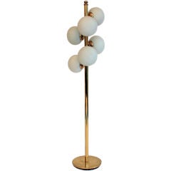 Polished Brass Floor Lamp with Frosted Glass Ball Shades