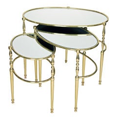 Vintage Nest of Three Brass and Mirrored- glass Tables