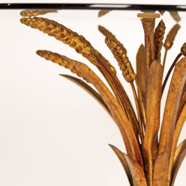 French Gilt Metal 'Wheatsheaf' Side Table  Bronze-coloured Glass Top