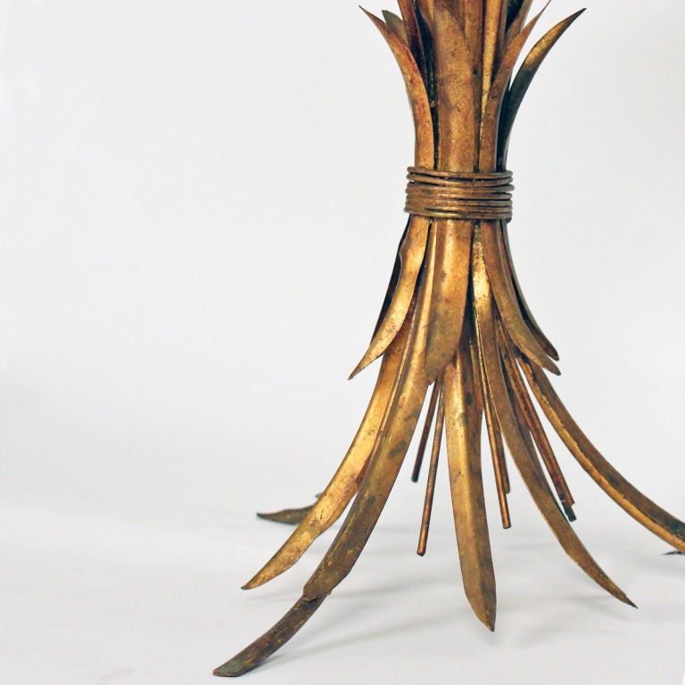 20th Century Gilt Metal 'Wheatsheaf' Side Table  Bronze-coloured Glass Top