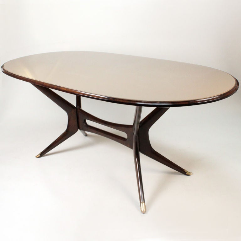 Italian 1960's Oval Dining Table with Original Pearlescent Glass