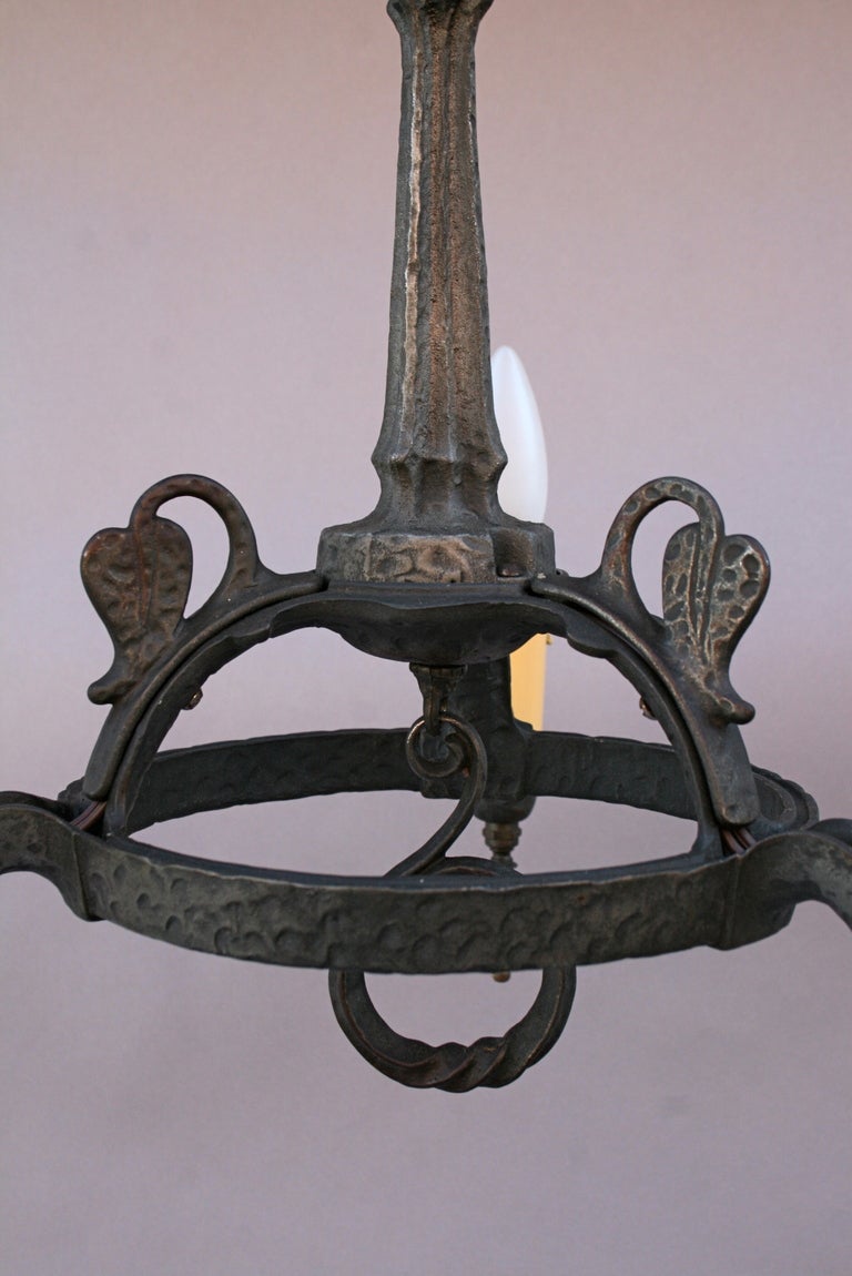 American 1920's Three-light Chandelier with Stylized Leaves
