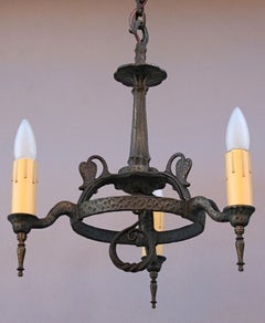 1920's Three-light Chandelier with Stylized Leaves