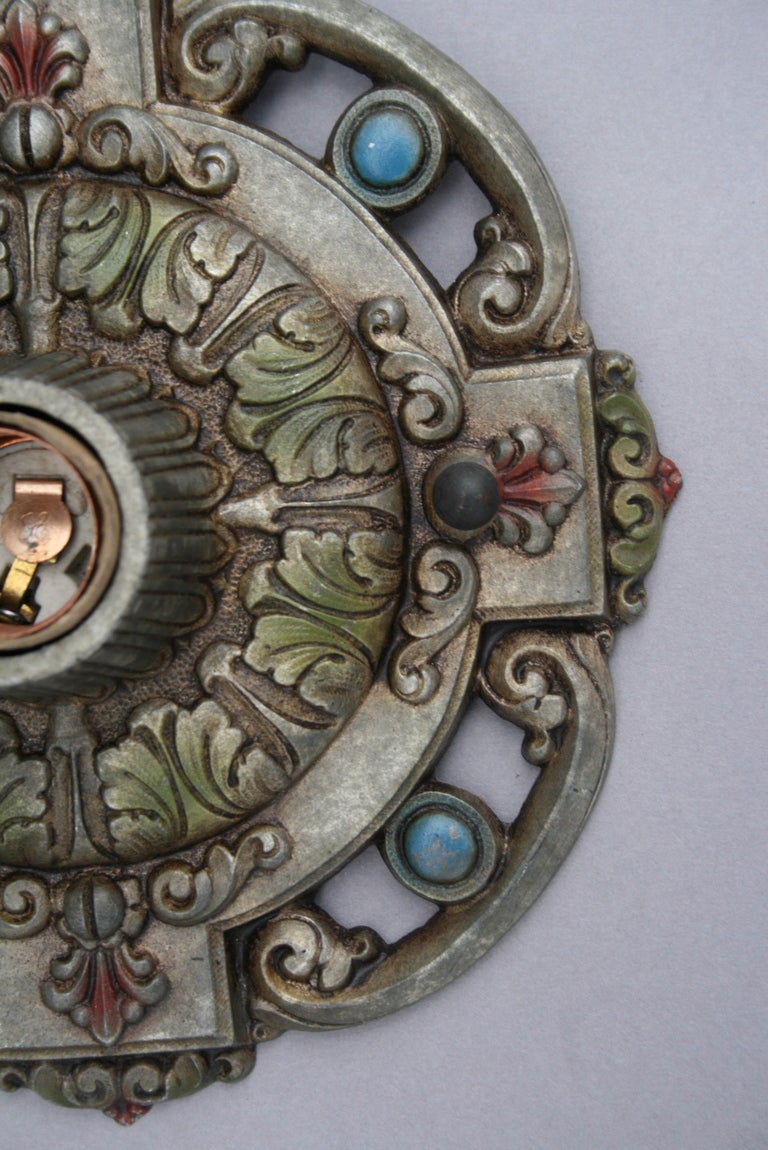 1920's Polychromed Flush-mount Ceiling Fixture In Excellent Condition In Pasadena, CA